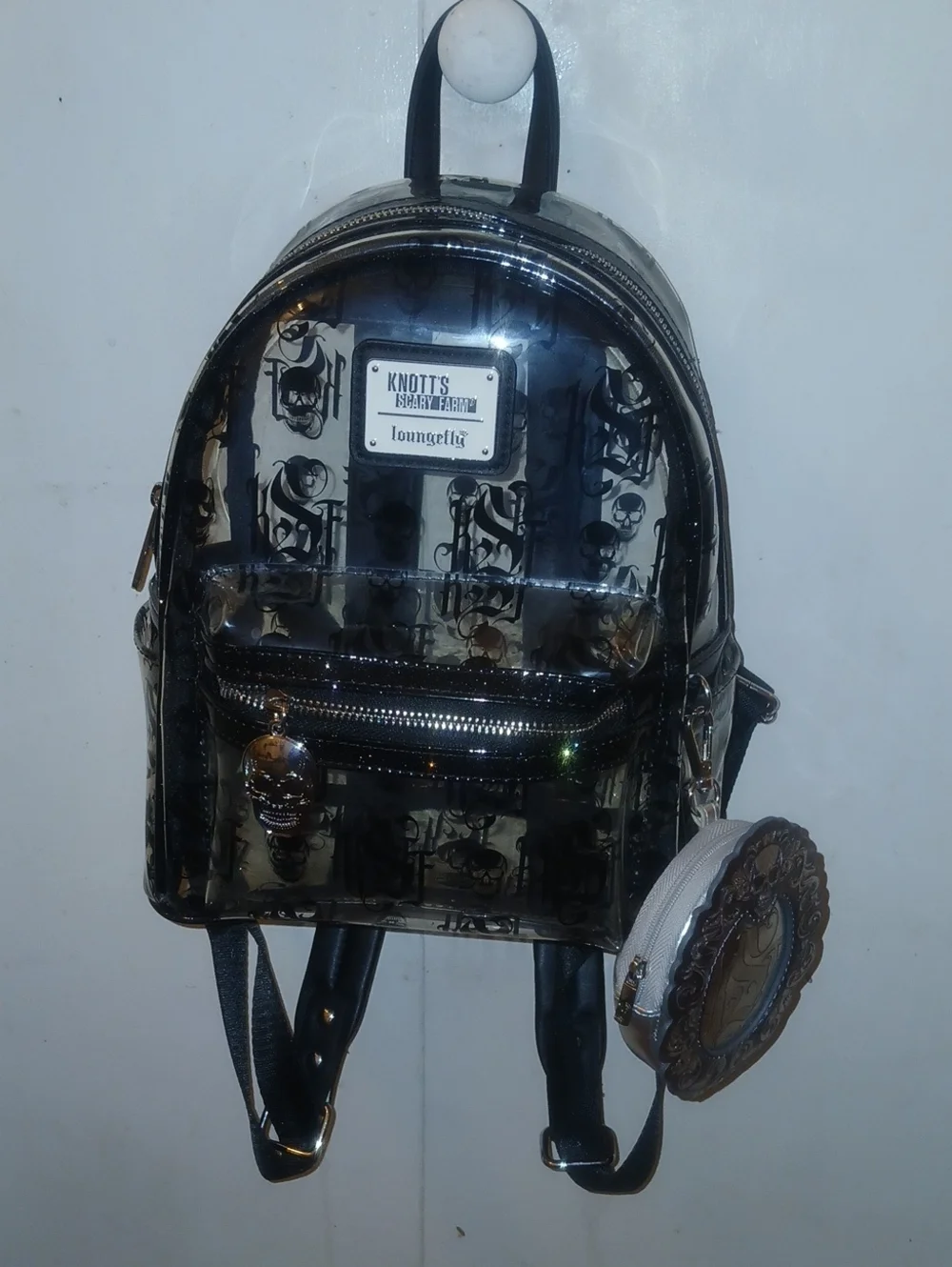 Loungefly Black Clear Skull-Print Mini Backpack